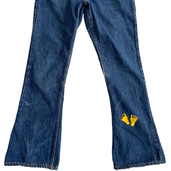 Vintage 70s Levis Bell Bottom Flared Orange Tab Patch Embroidered Jeans - Picture 8 of 13